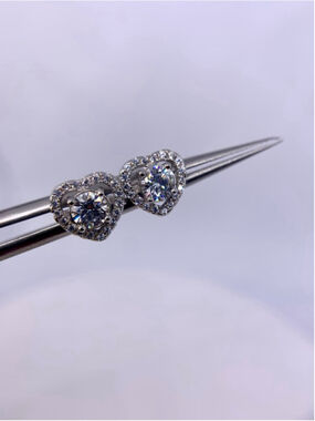 Moissanite Heart Earrings Halo Studs Brilliant Round 925 Silver GRA